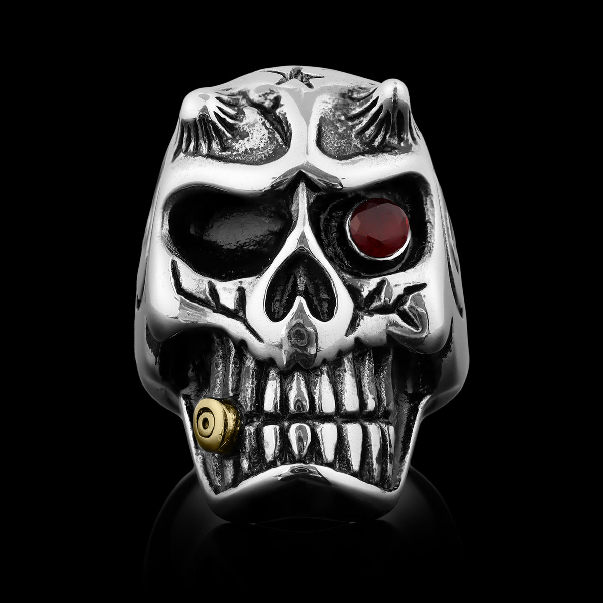 Stainless Steel Devil Skull & Red CZ Eye 18K Gold PVD Coated C