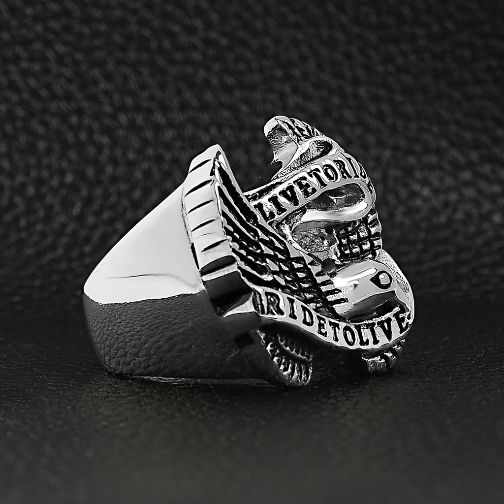 Stainless Steel "Live To Ride" "Ride To Live" Eagle Biker Ring