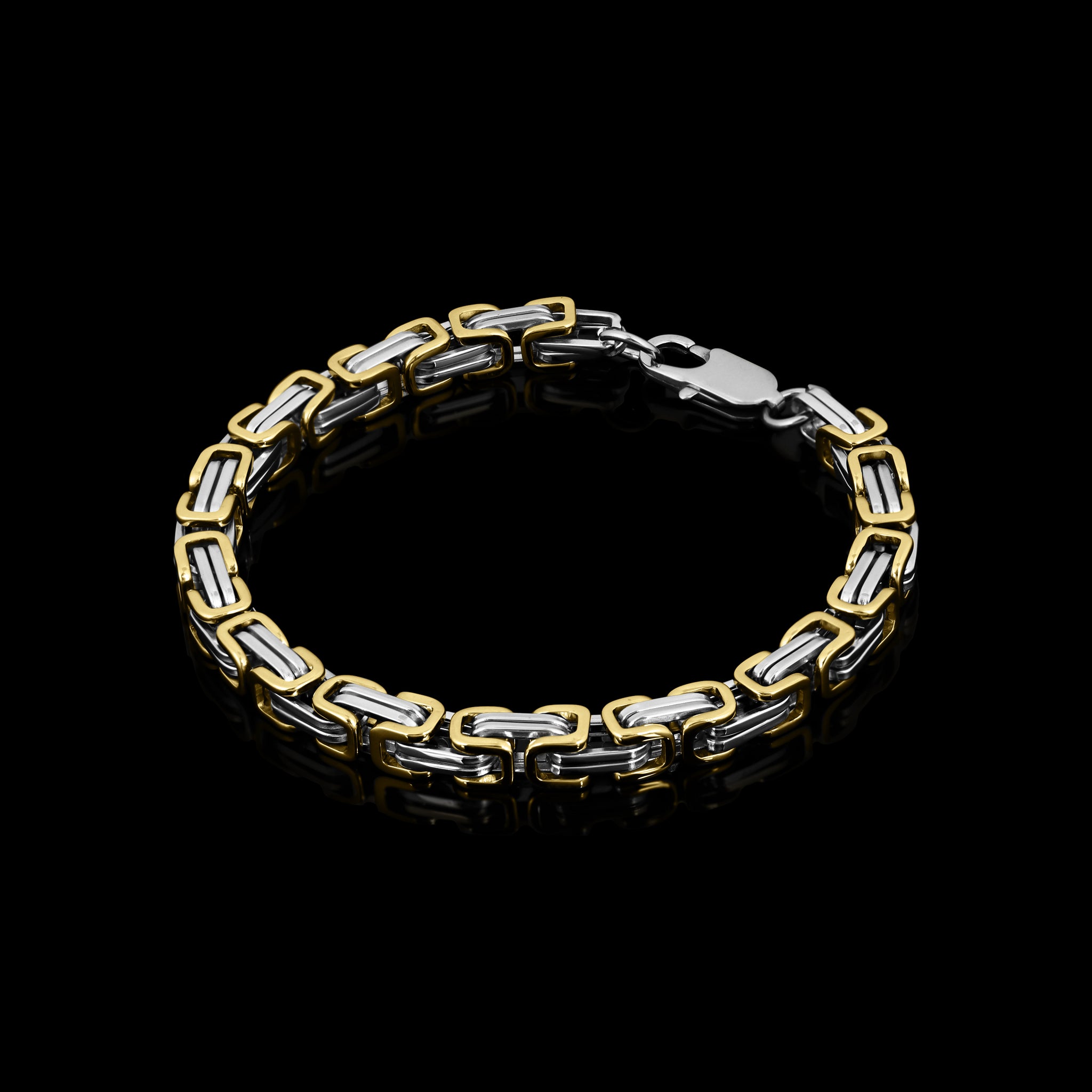 Stainless Steel And 18K Gold Byzantine Chain Bracelet – Biker