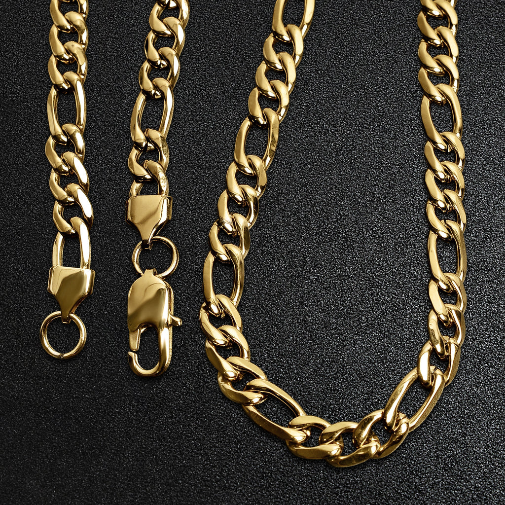 Biker Jewelry Shop Stainless Steel 18K Gold Plated Figaro Chain Necklace