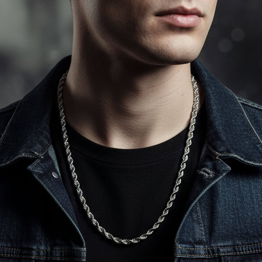 Stainless steel mens rope chain necklace