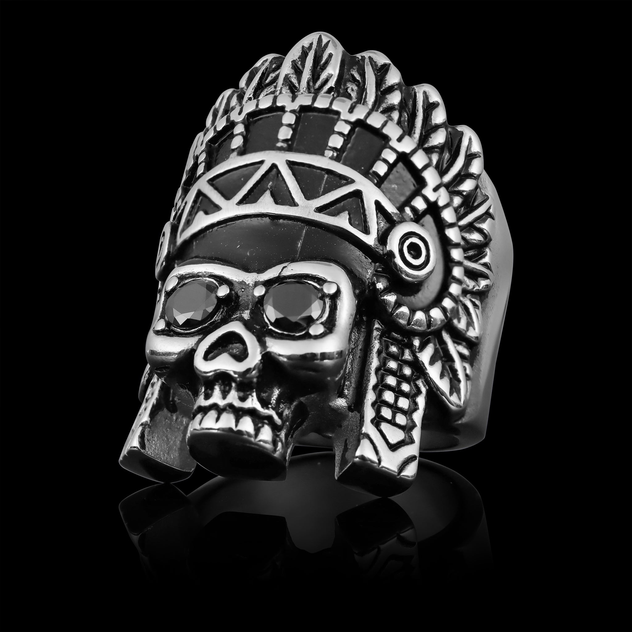 Oakky Men's 316L Stainless Steel Indian Chief Skull Ring - Punk Biker Style Silver Ring For Men