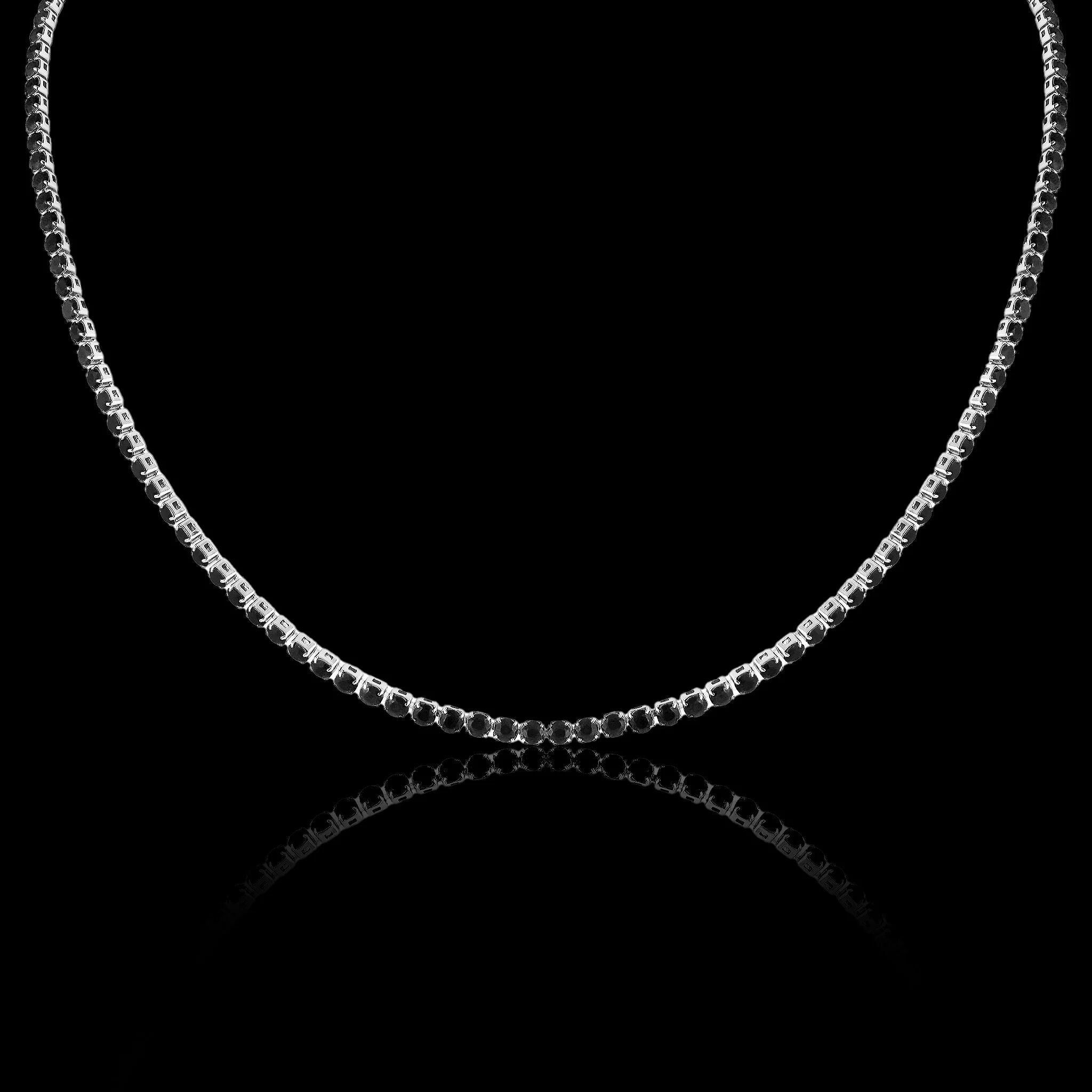 Stainless Steel Jet Rhinestone Tennis Chain Necklace With 2