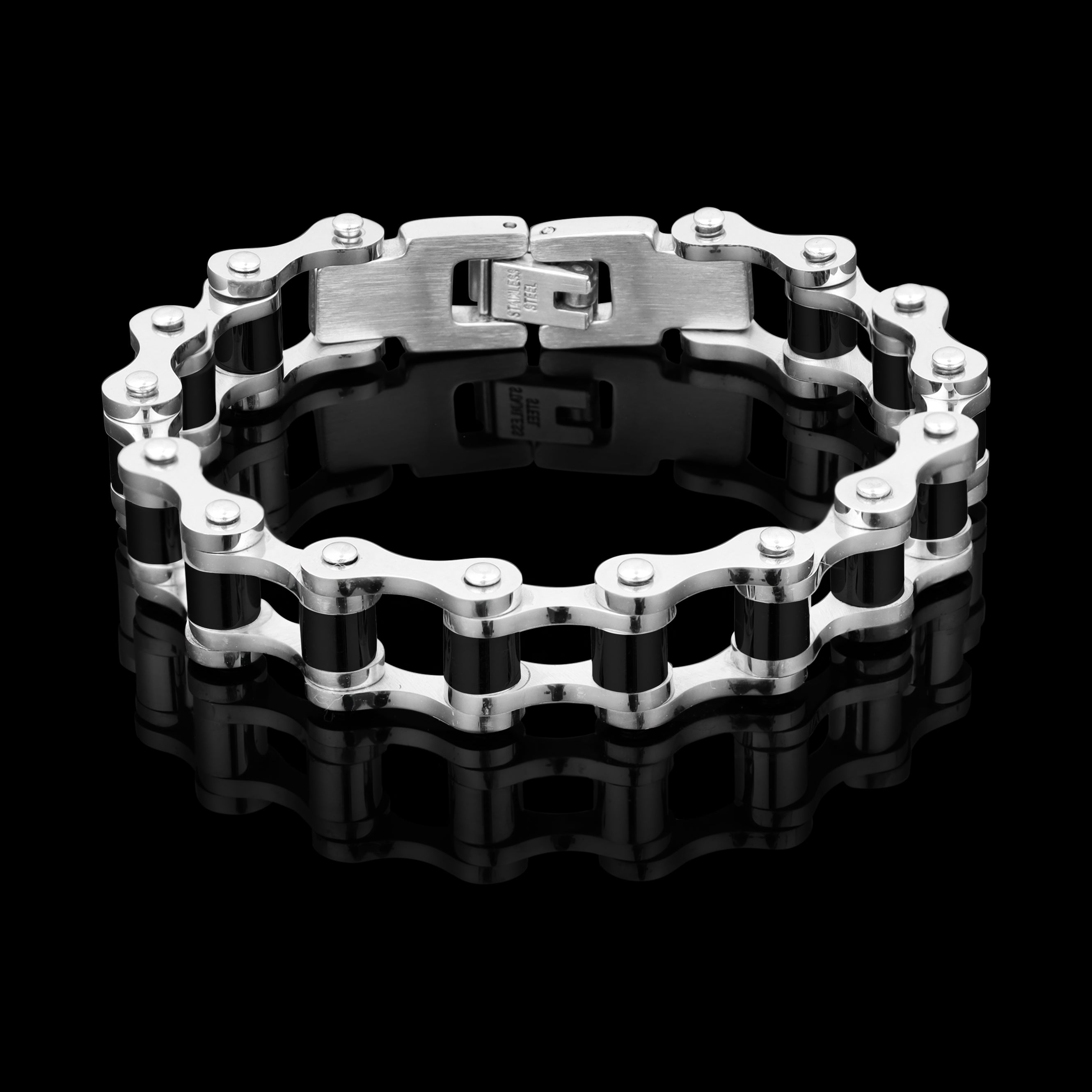 Stainless Steel And Black Bike Chain Bracelet