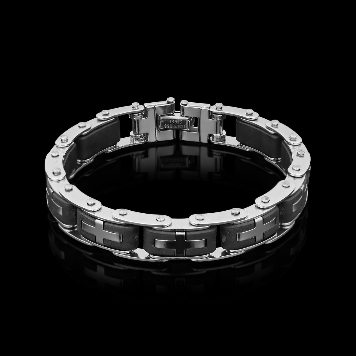 Stainless Steel And Gold Cross Bike Chain Bracelet – Biker Jewelry Shop