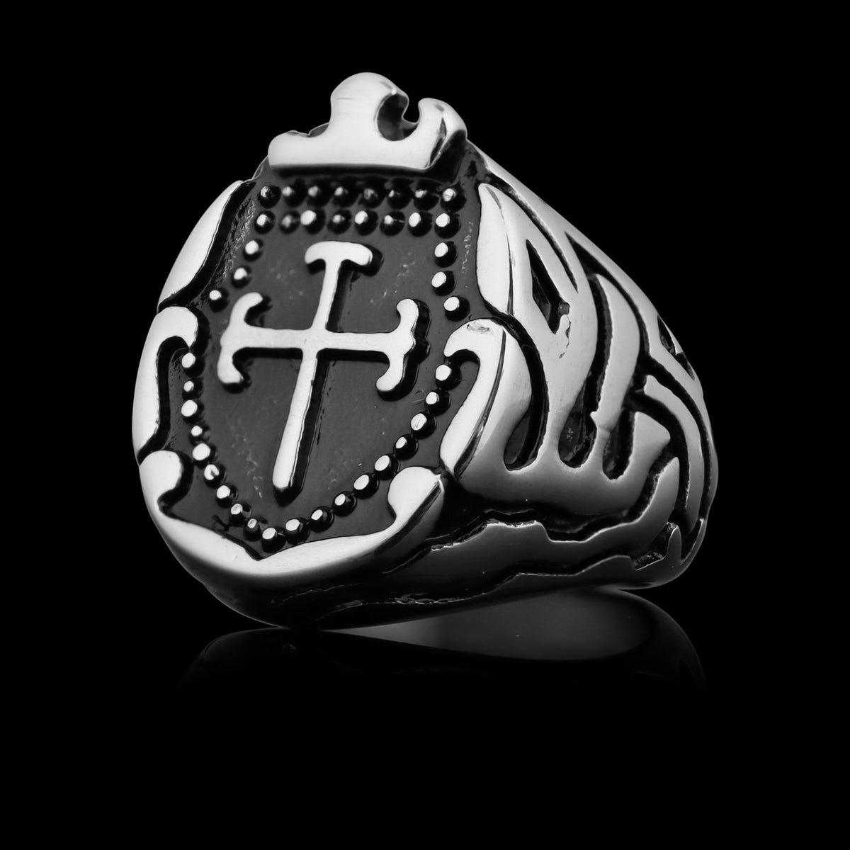 Stainless Steel Studded Filigree Cross Signet Ring | Shop Now - Fast ...