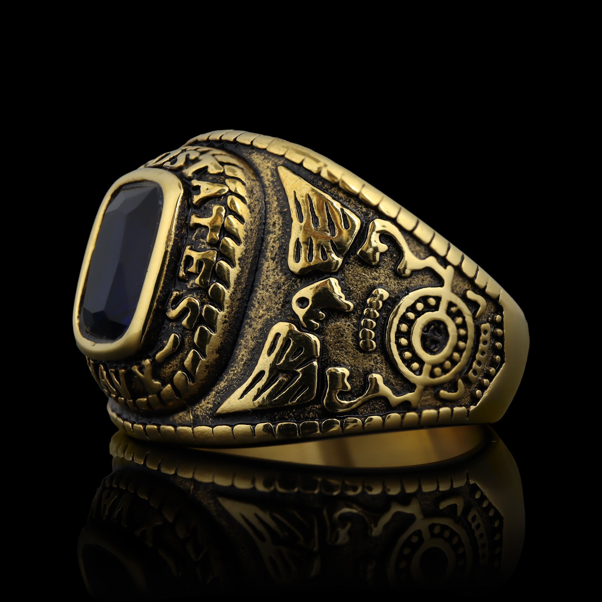 Gold United States Military Blue Stone Navy Ring – Biker Jewelry Shop