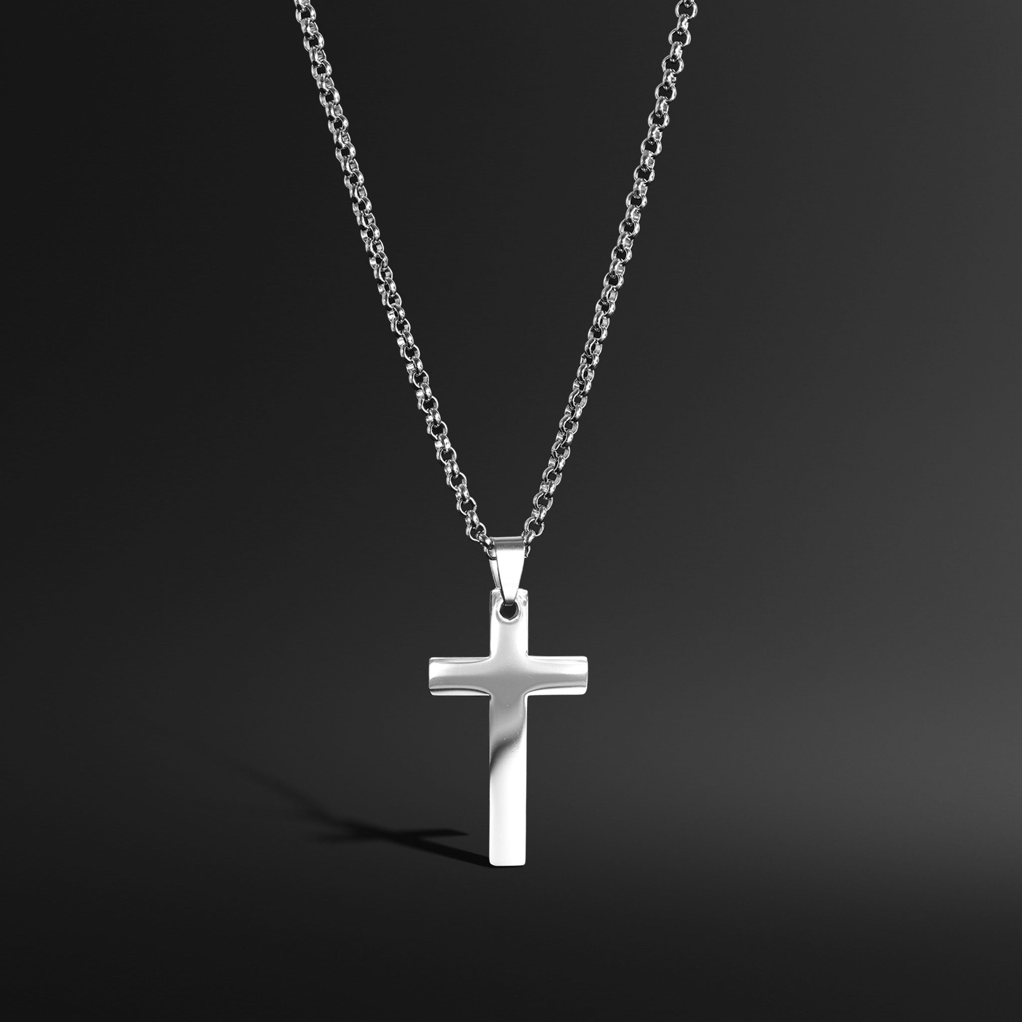 Waterproof Men's Necklace Set - Stainless Steel Crucifix on round outlet box chain and