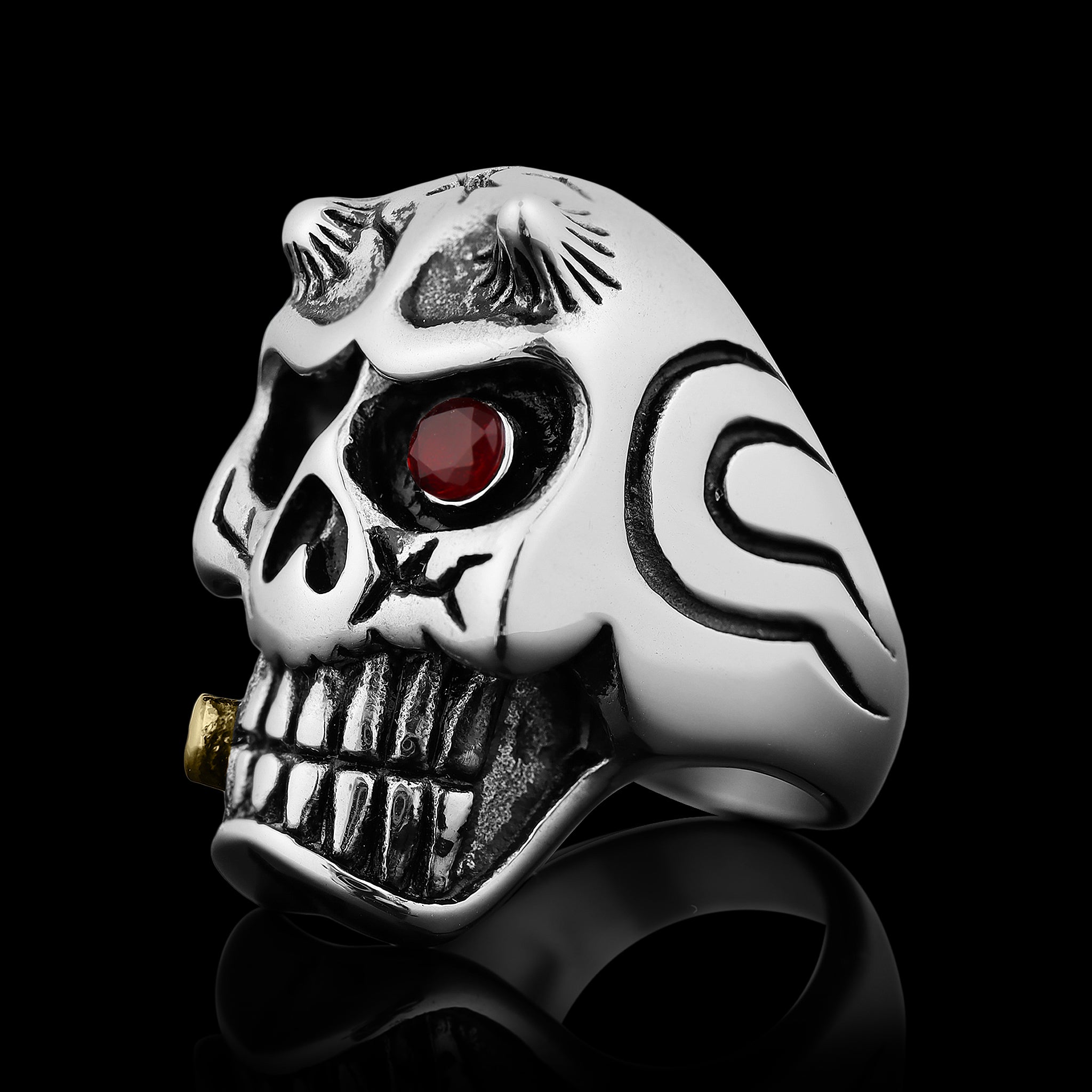 Stainless Steel Devil Skull & Red CZ Eye 18K Gold PVD Coated C