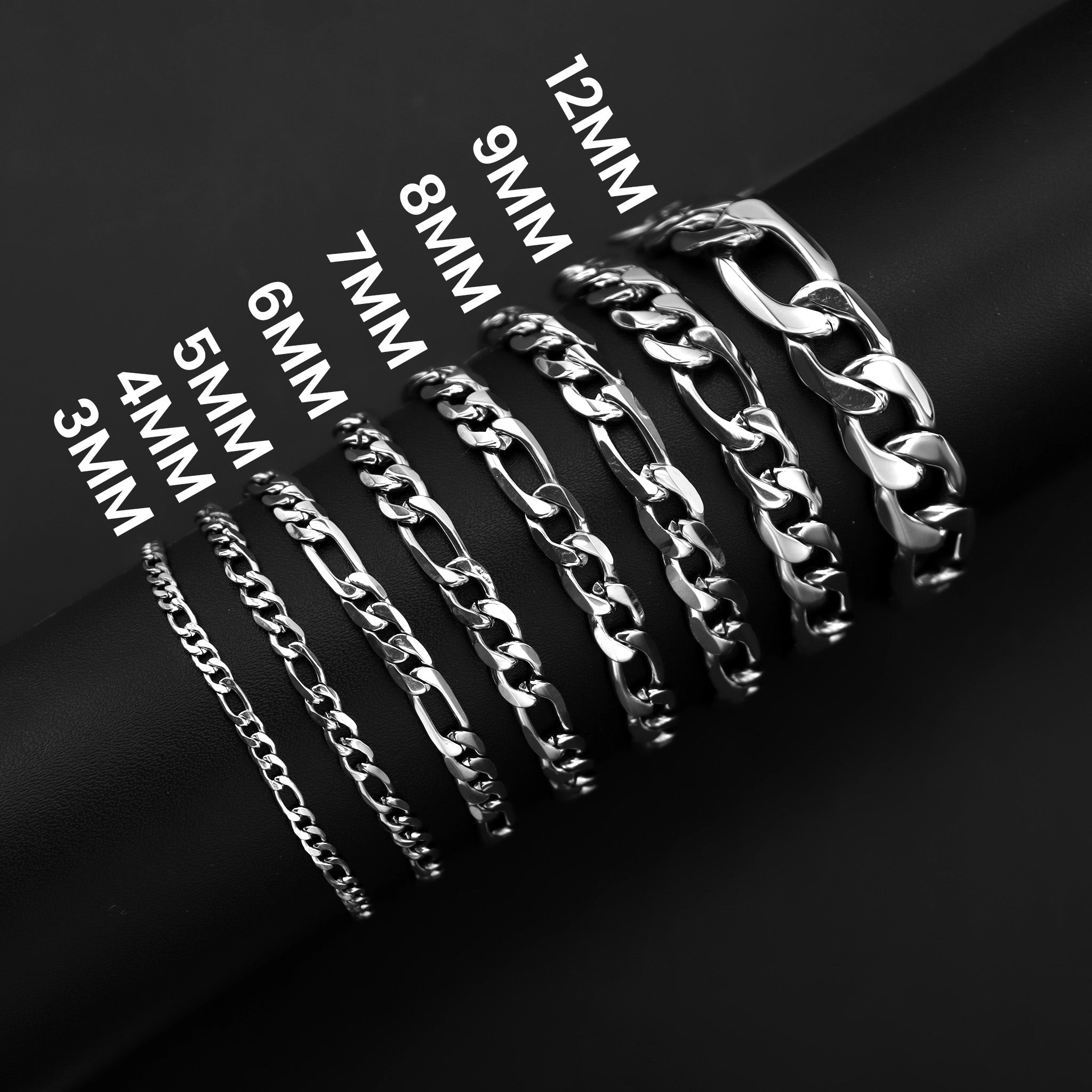 Luxurious Sterling Silver Figaro Chain Bracelet In 9.5mm (Gauge 300) Width. Available In 8" And 9" Lengths - Foto 6