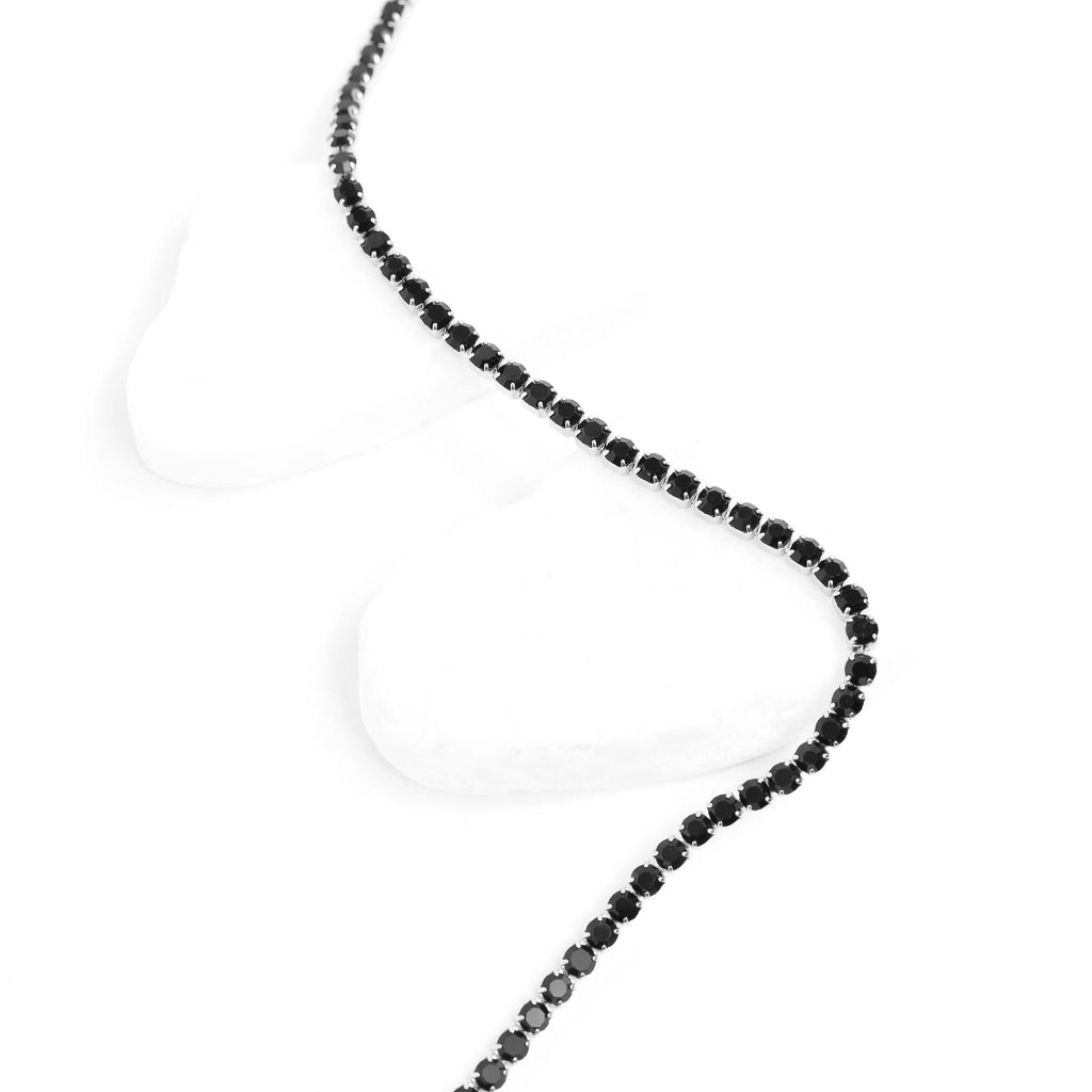 Stainless Steel Jet Rhinestone Tennis Chain Necklace With 2