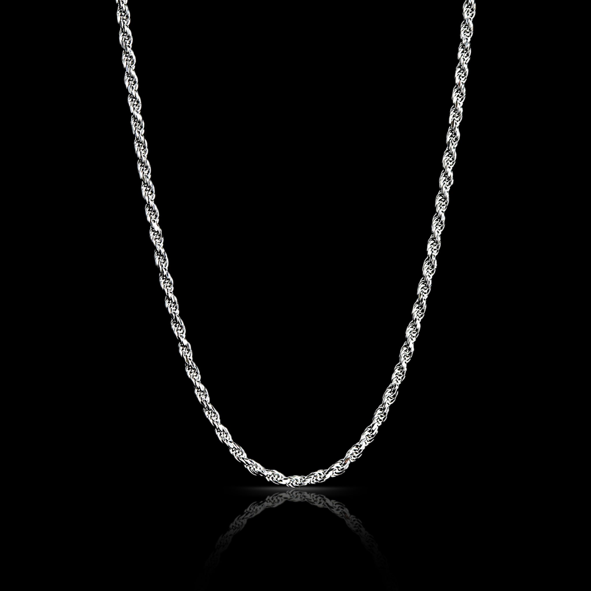 Sterling Silver Platinum Plated Diamond Cut Rope Chain – Biker
