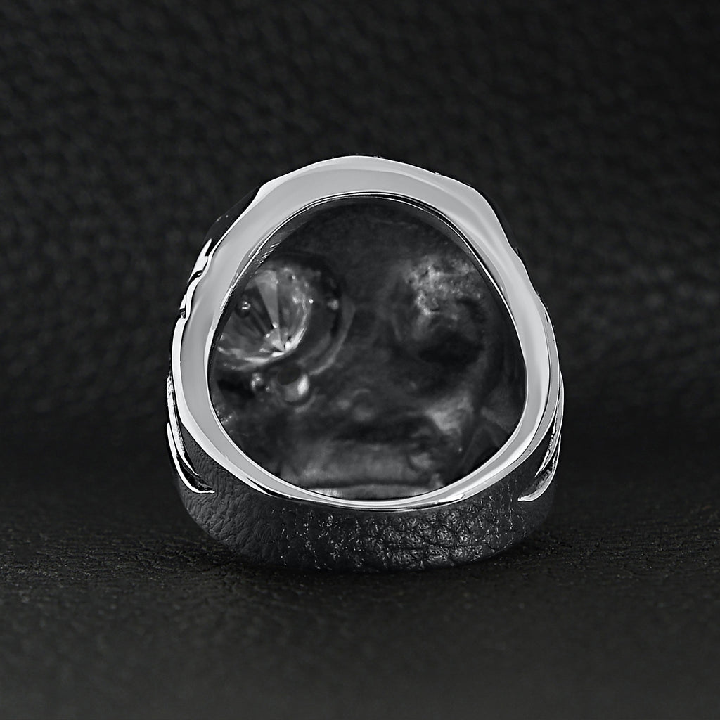 Stainless Steel Skull Smoking 18K Gold Plated Cigar and Single CZ Eye Ring Back View
