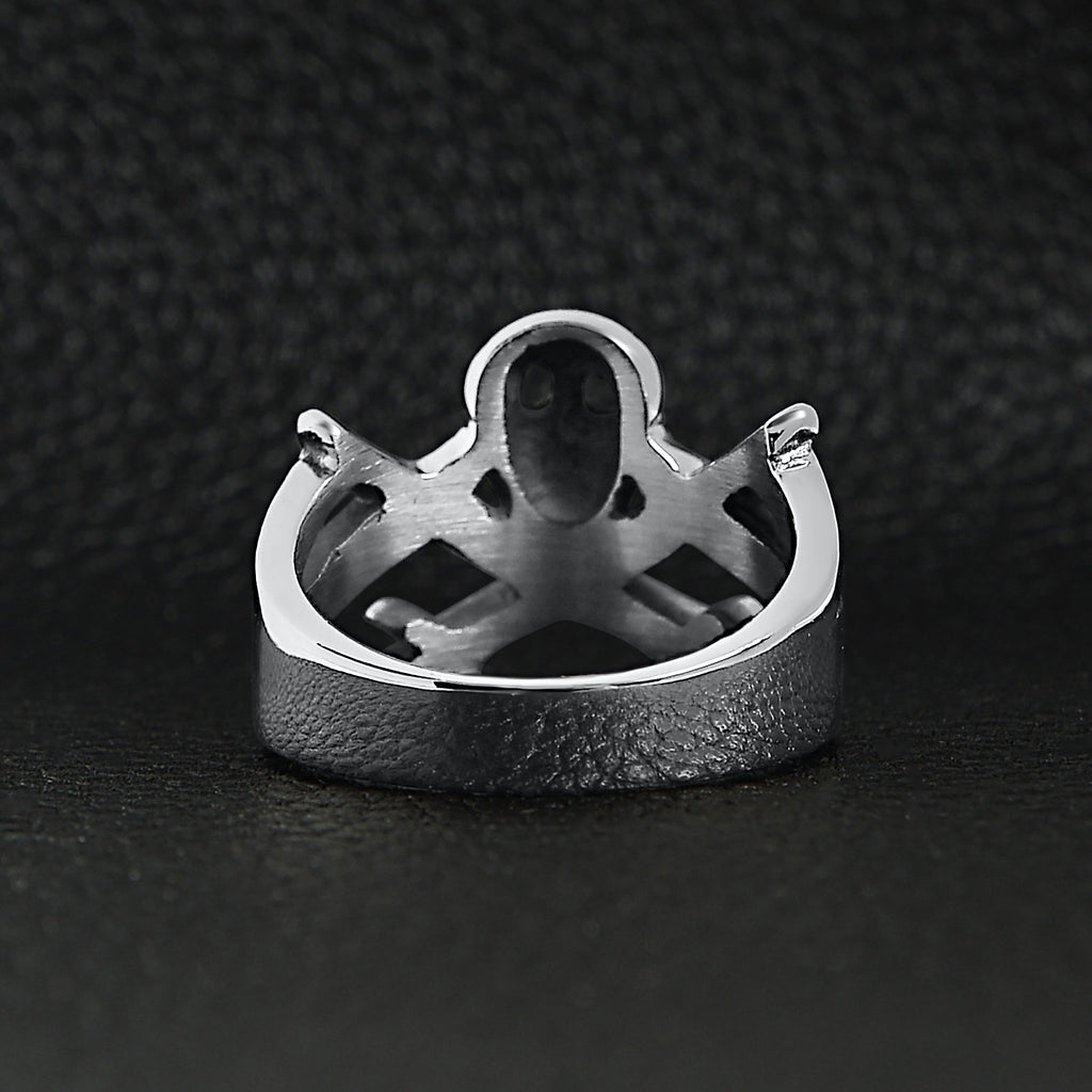 Stainless Steel Pirate Jolly Roger Skull With Crossed Swords Ring