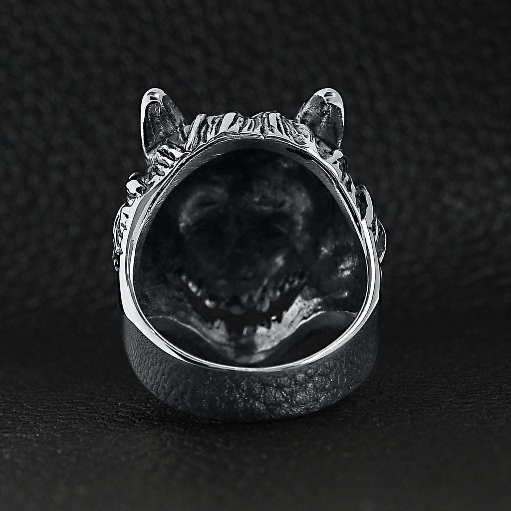 Back View Snarling Wolf Ring
