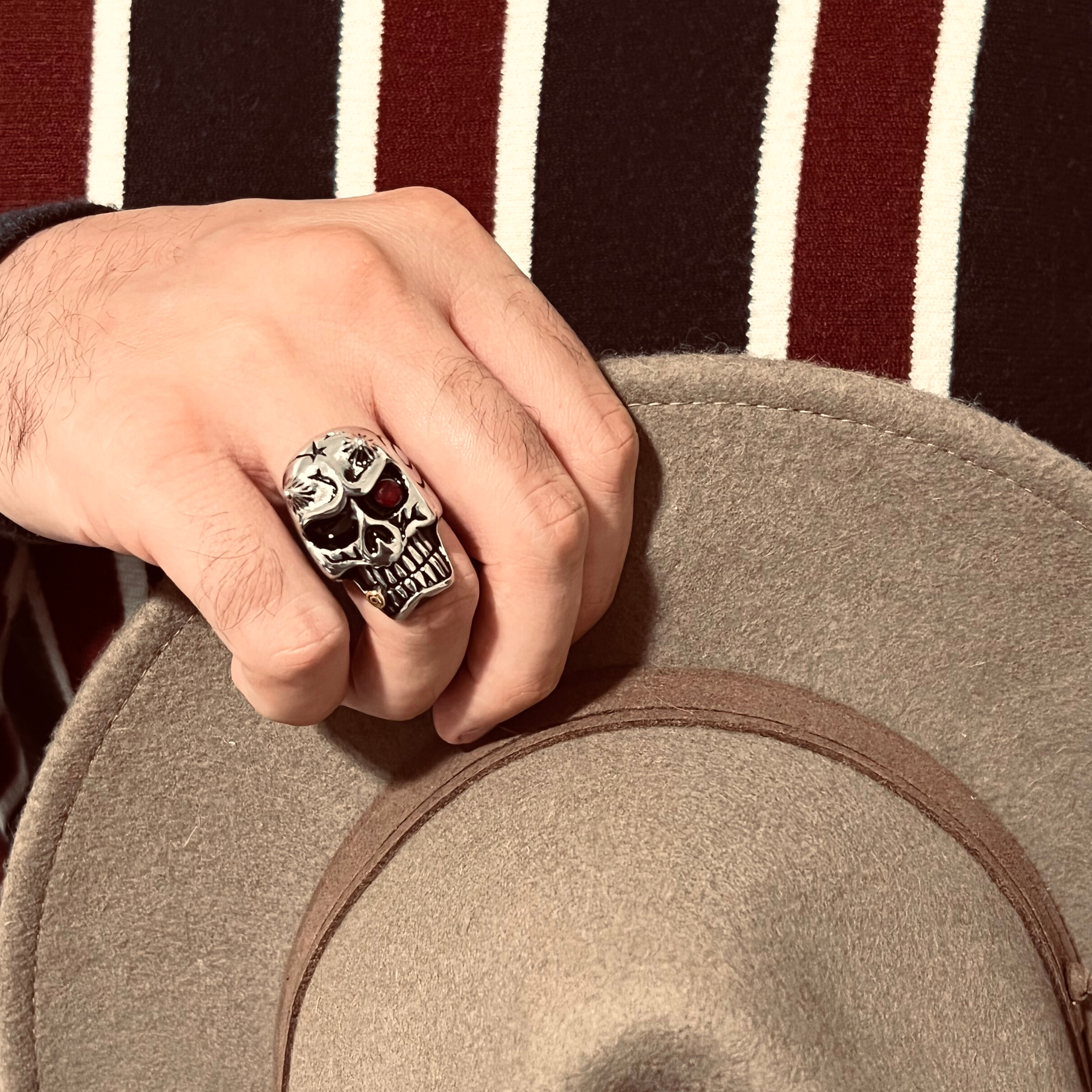 Stainless Steel Devil Skull & Red CZ Eye 18K Gold PVD Coated C