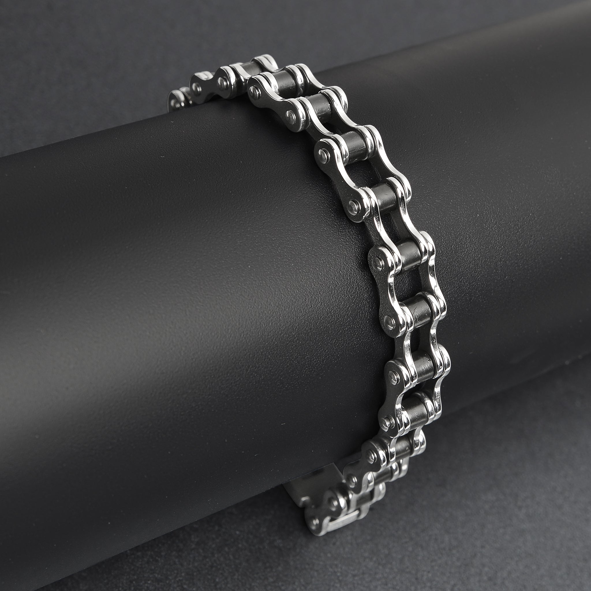 Stainless Steel And Black Bike Chain Bracelet Biker Jewelry Shop