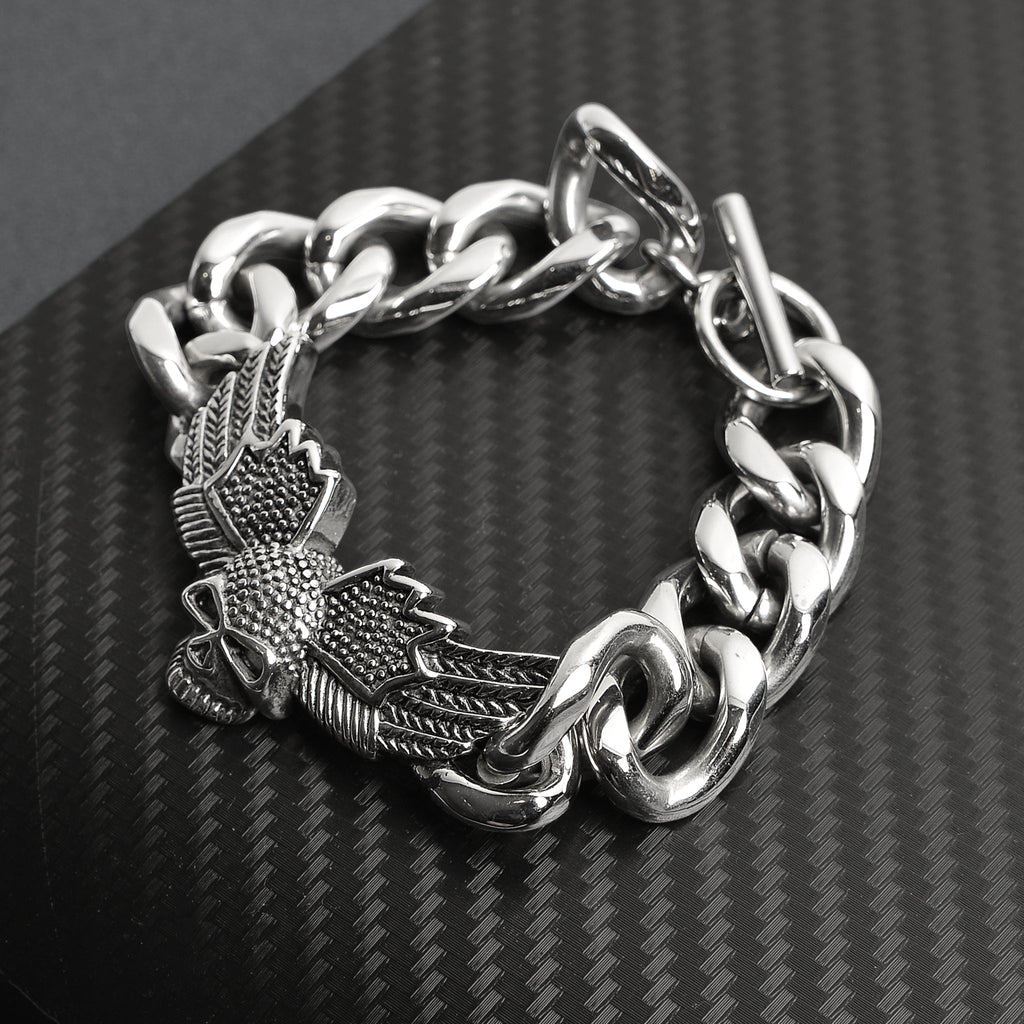 Biker Jewelry Shop Stainless Steel Skull Wings Bracelet