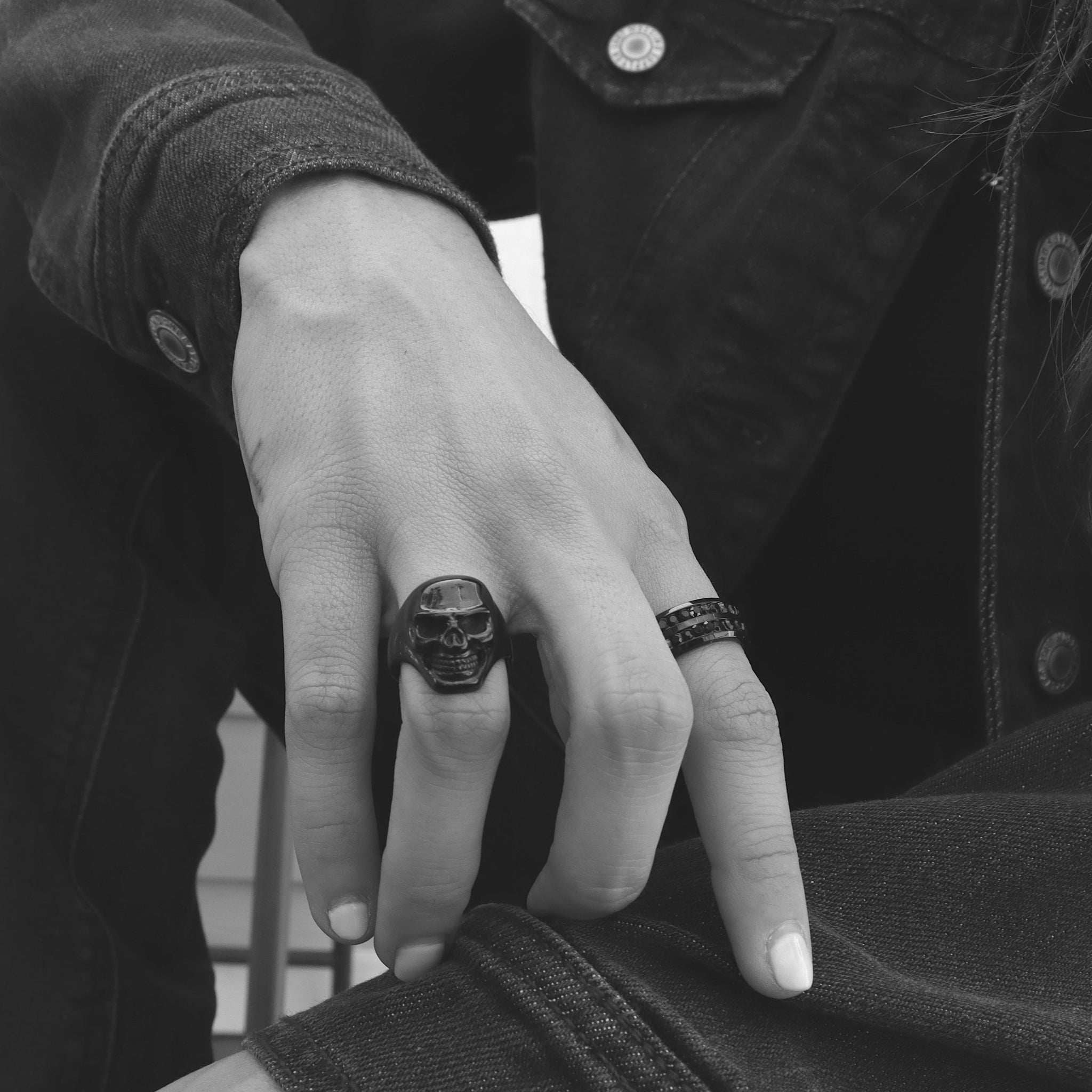 Black 2024 Skull Biker Ring, Biker Jewelry, Skull Ring with Ruthenium, Brutal Skull Ring, Ruthenium Plated Ring, Skull Symbol Ring, Black Skull