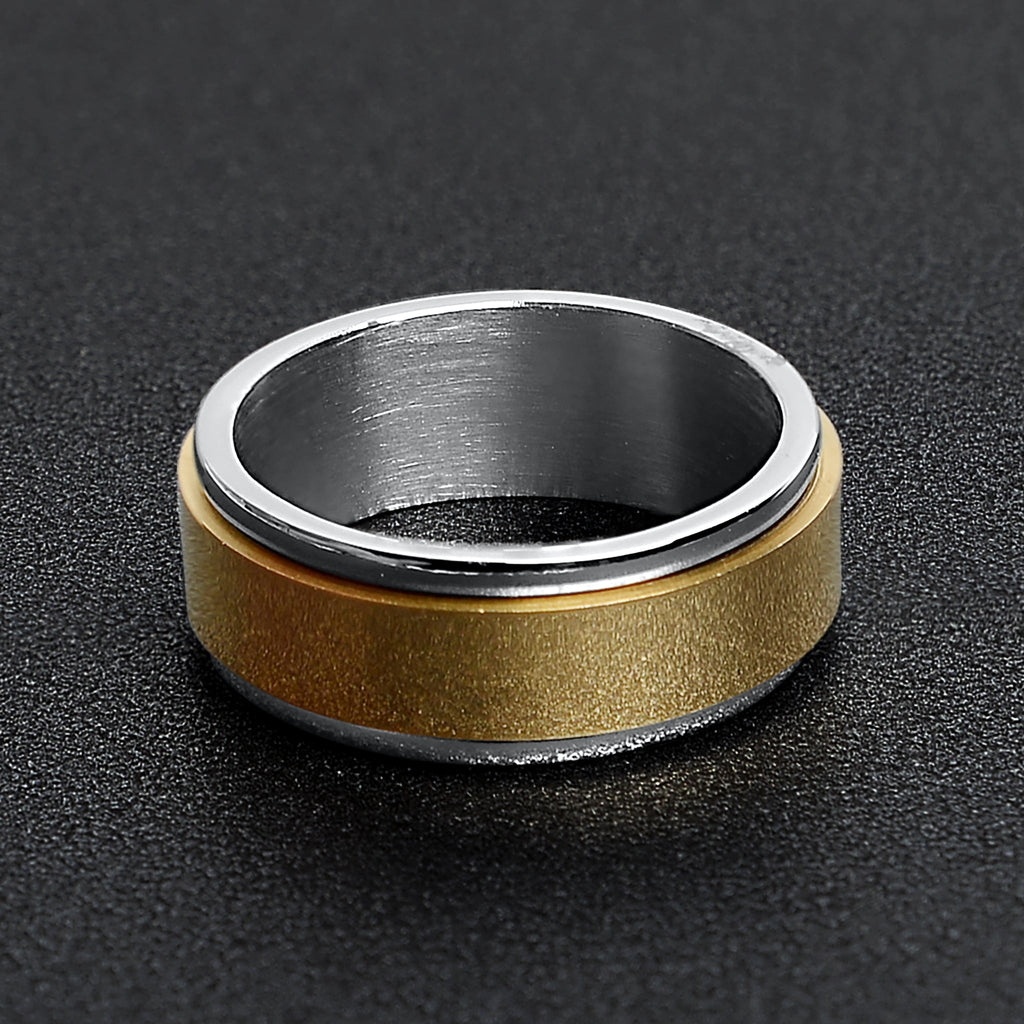 Gold Spinner Center Polished Stainless Steel Ring / SRJ2451