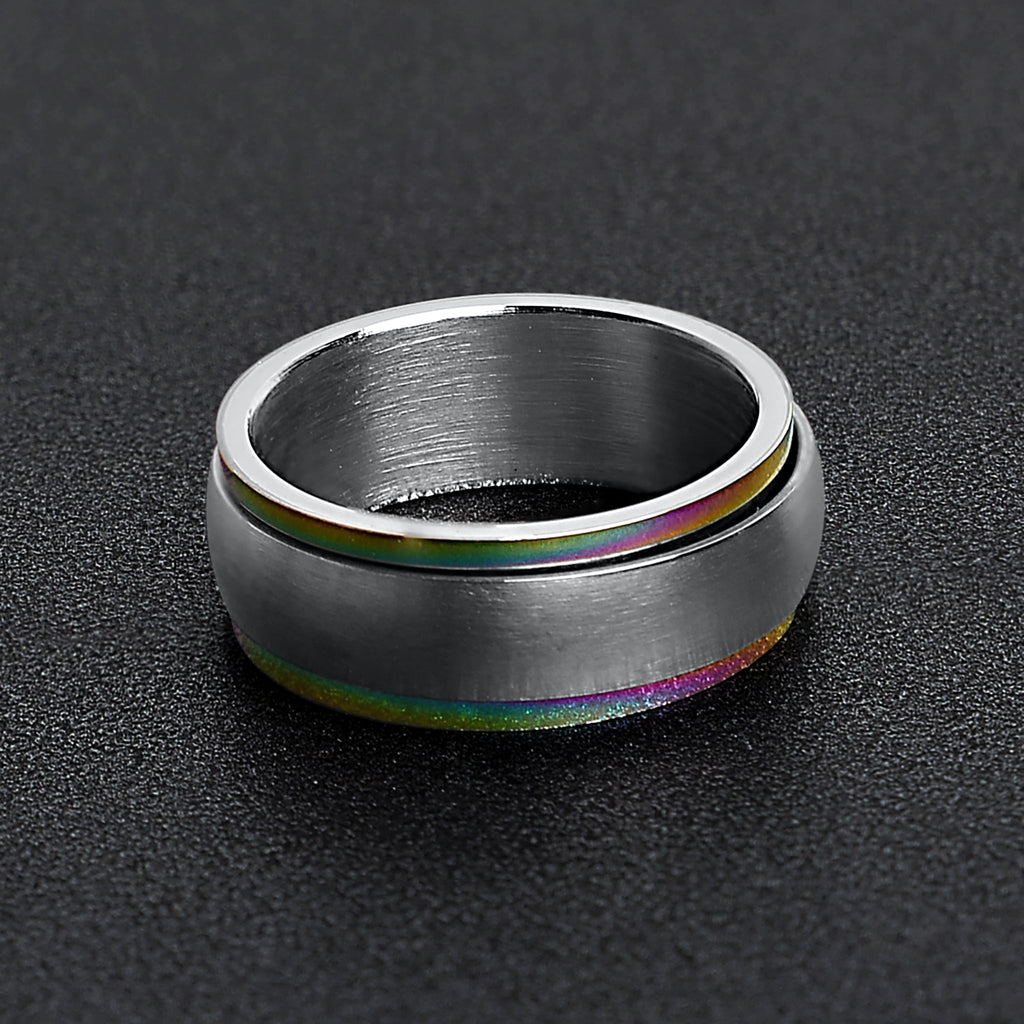Rainbow Edge Stainless Steel Polished Spinner Center Ring / SRJ9003