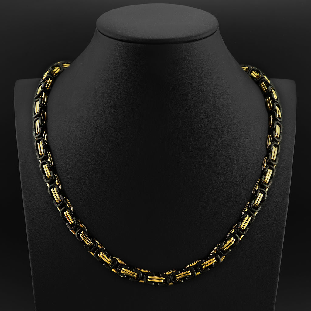 Men's 316L Stainless Steel Byzantine Chain Necklace & Bracelet Jewelry Set - Silver And Gold Tone