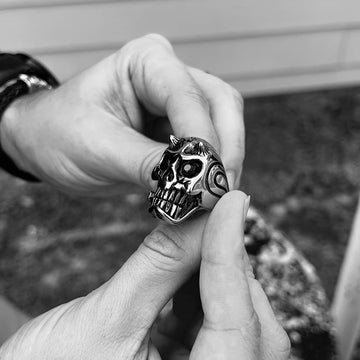 Stainless Steel Devil Skull With Red CZ Eye Smoking 18K Gold Plated Cigar Ring Video