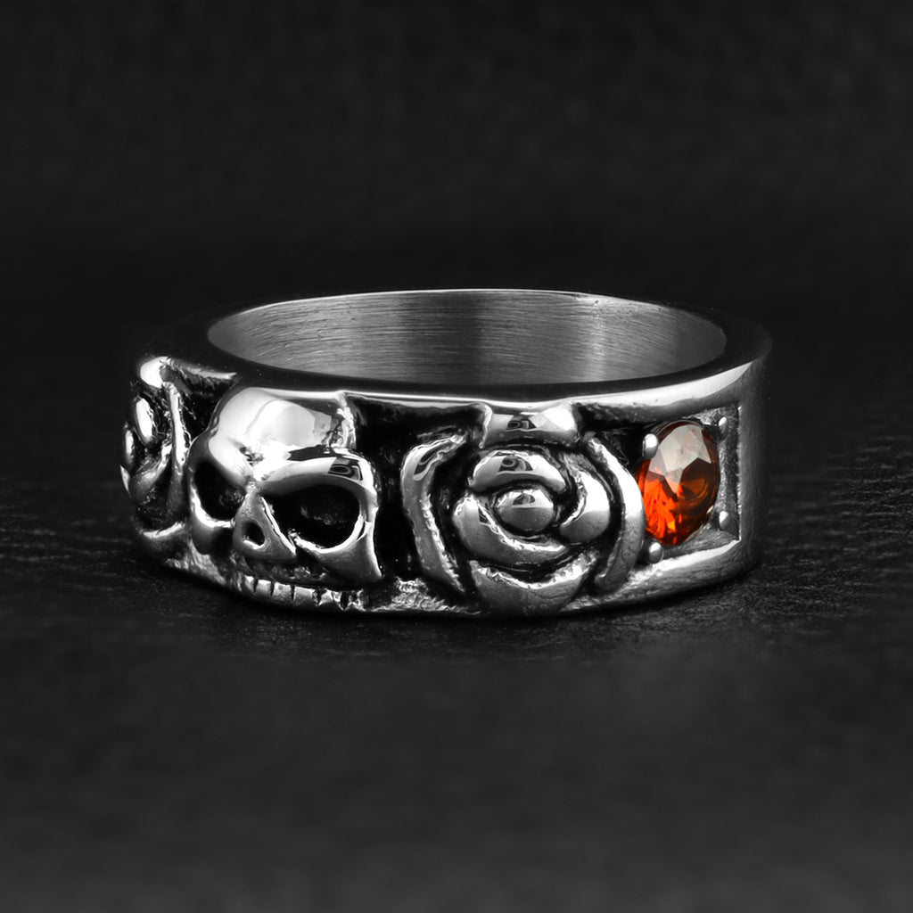 Skull And Roses Rings Stainless Steel Skull And Roses Ring – Biker Jewelry Shop